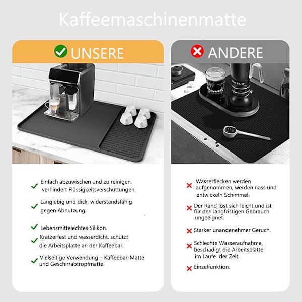 2-i-1 Kaffemaskmatta med avtagbar droppmatta, 60×40 cm svart