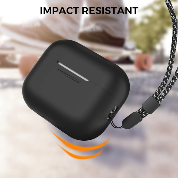 Silikone Etui til AirPods Pro 2 med Håndledsrem – USB-C Support, Front LED Synlig, Kompatibel med 2. Generation sort