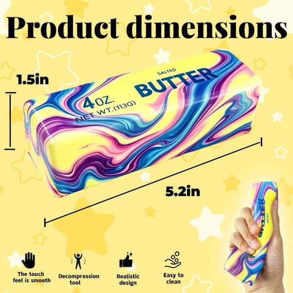 Smørpind Squishy Legetøj Blød Stressbold Langsomt Stigende Anti-Stress Fidget Legetøj Madformet Sensorisk Legetøj til Børn og Voksne Angstdæmpning B