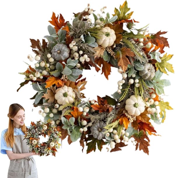 Efterårskranse kunstig julekrans dekor efterårshøstkranse til halloween påske høstfest 40 cm