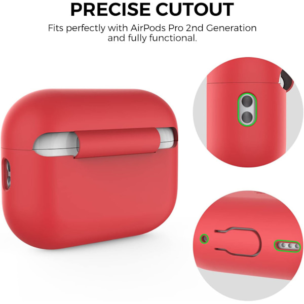 Silikonskal för AirPods Pro 2 med handledsrem – Stöd för USB-C, synlig front-LED, kompatibel med 2:a generationen röd