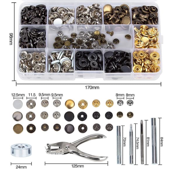 146 Set tryckknappar kit + lädernit, tryckknappar tryckknappar, dubbellocknit med fixeringsverktyg för läder