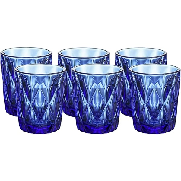 Hela husgeråd Kök, hem & vardagsrum Färgade tumlare Vattenglas Koboltblå diamantmönster Set om 6, koboltblå 2 1 glas