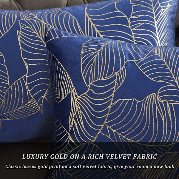 Kuddfodral 30 x 50 cm Sammet Guld Blad Kuddfodral Blå Dekorativ Kuddfodral Överkast Kudde för Soffa Sovrum Vardagsrum Set om 2