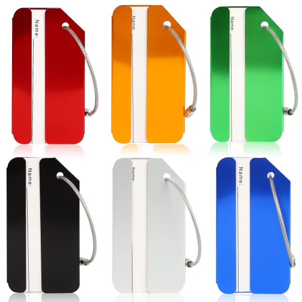 6-pack metallbagagelappar för resväskor, vattentäta resväskaetiketter för resbagageväska, bagageetiketter