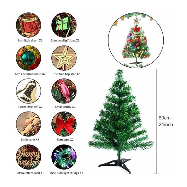 50 cm kunstigt juletræ, mini juletræ med eventyrlys og pynt, julebordsdekoration