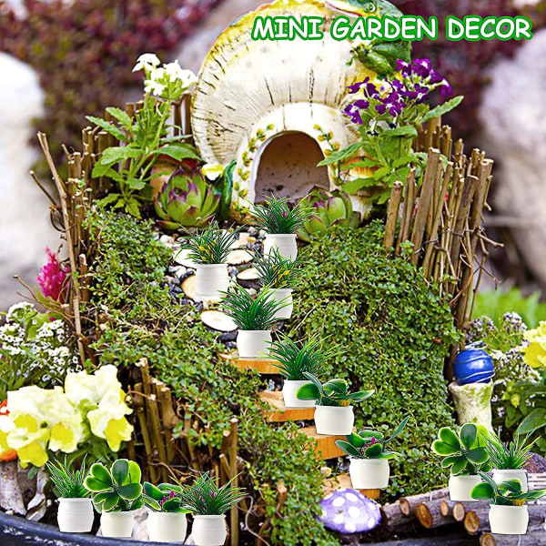14 stycken/set Miniatyrväxt Dockhus Bonsai Växt 1:12 Mini Krukväxt Blommodell