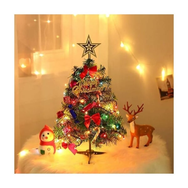 50 cm keinotekoinen joulukuusi, mini joulukuusi keijuvaloilla ja koristeilla, joulupöytäkoristeet