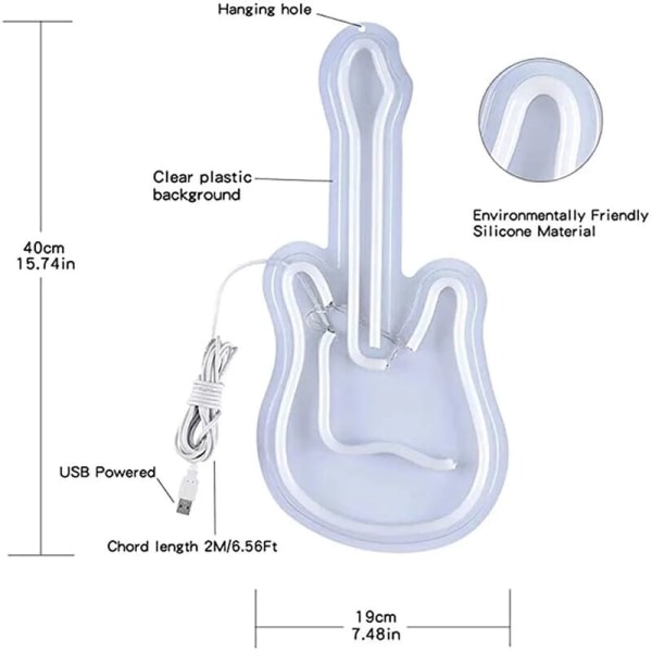 LED Neon Lys Guitar Natlampe USB med Akryl Bagplade til Hjemmefest Bryllup Bar Dekorativ Lampe