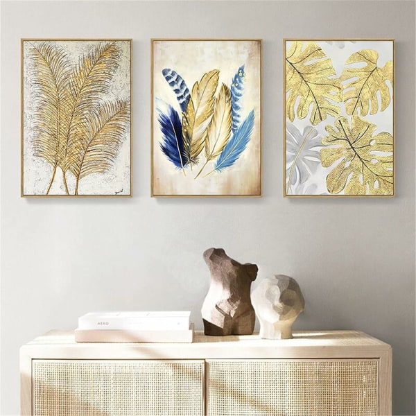 Set med 3 moderna väggkonstposters, guldfolie-konsttryck för vardagsrum, oramad Triumph (40 x 50 cm)