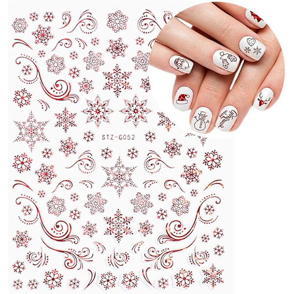 Julnaglar Dekaler - 2021 Nya 3D Snöflinga Nagelkonst Dekaler Metallisk Röd Snöflinga Älg Snögubbe Jultomte Träd Godis Självhäftande Nageldekor