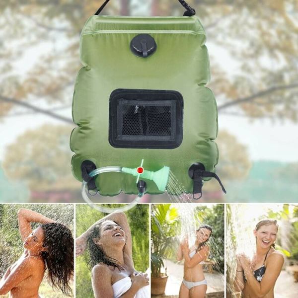 Solsduschpåse 20 liter, camping, temperatur 45°C, vandring, klättring