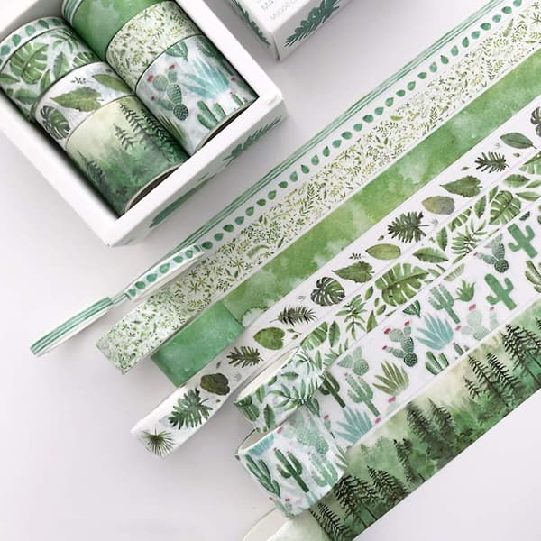 Grön Blad Kaktus Papperstejp 16-pack Blå + Grön