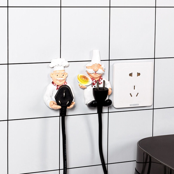 Cartoon Power Cord Storage Rack Kitchen Chef Socket Hook Hook Strong Creative Socket Storage Rack 2-pack