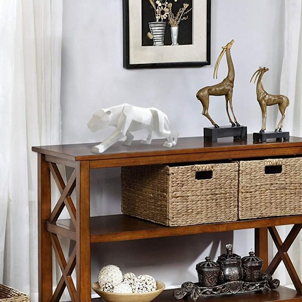 Panterstaty Leopardskulptur Hemkonst Hantverk Prydnader Modern Abstrakt Geometrisk Harts för Vardagsrum TV-skåp Dekoration Vit Liten 25 cm