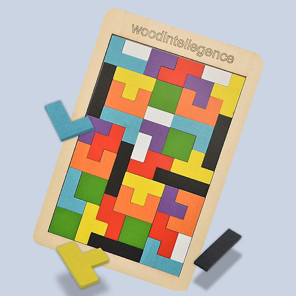 Trä Tetris Pussel 40 st Tangram Spel, Trä Pussel Box Hjärngympa Pedagogiska Leksaker Present