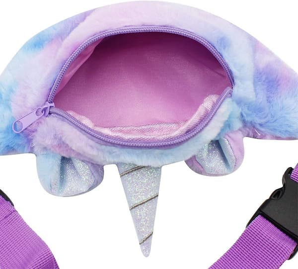 Flickväskor för barn Plysch Fluffig Luddig Enhörningsväska Söta Midjeväskor Bältesväskor Crossbody-väska