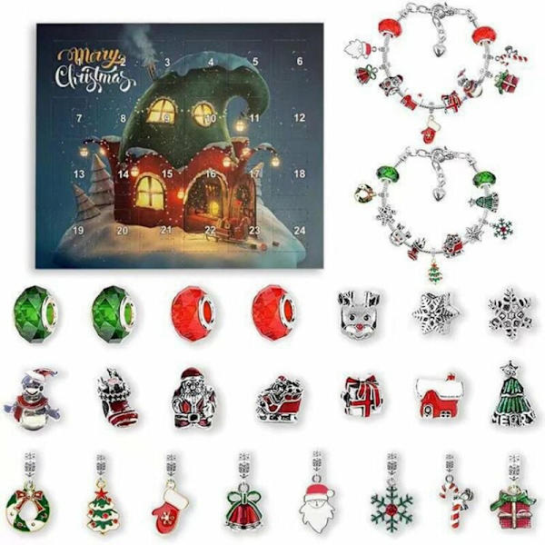 Jul adventskalender 2023 24-dagars berlockarmband Julnedräkningskalender Set för barn/tonåringar Nyårspresenter för kvinnor tjejer