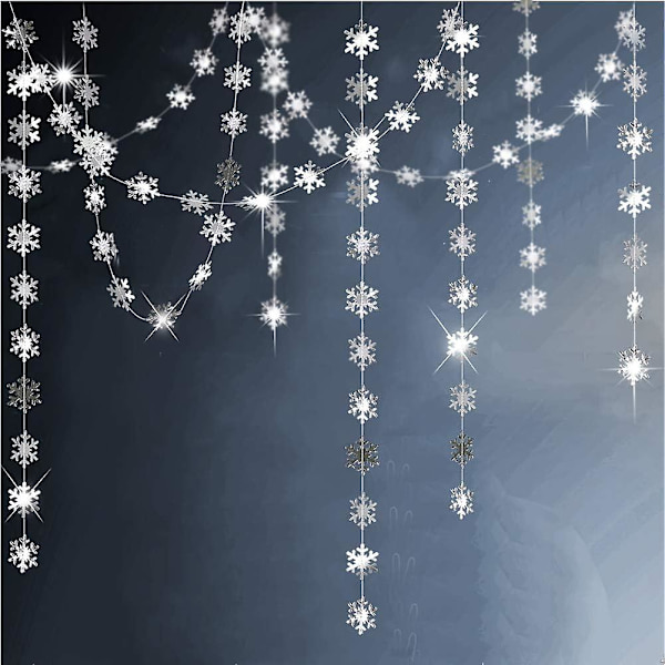 Silver Snowflake Garland - Vinterunderland Festdekoration, Julgranshängande Dekor, Streamer, Banner för Frozen Födelsedag, Semester, Nytt År, W
