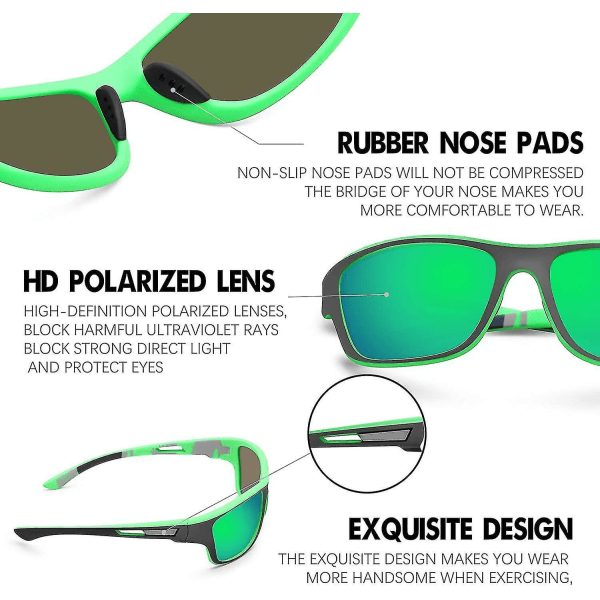 2023-polariserade sportsolglasögon för män Kör Cykling Fiske Solglasögon 100 % UV-skyddsglasögon（Grön spegel）