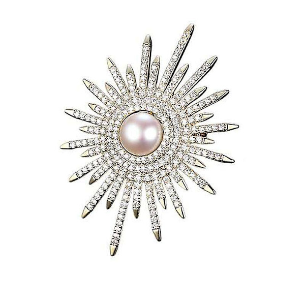 Solros Broscher Rhinestone Sötvattenspärla Blommande Brosch Sjal Corsage Bröllop Brud Semester