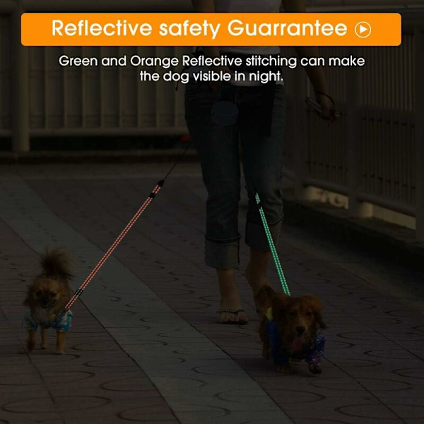 Tilbagetrækkelig Dobbelt Hundeline med To 3m Reb, 360° Tangle-Free Dobbelt Hundeline, To Hundevandring Hund (Blå)