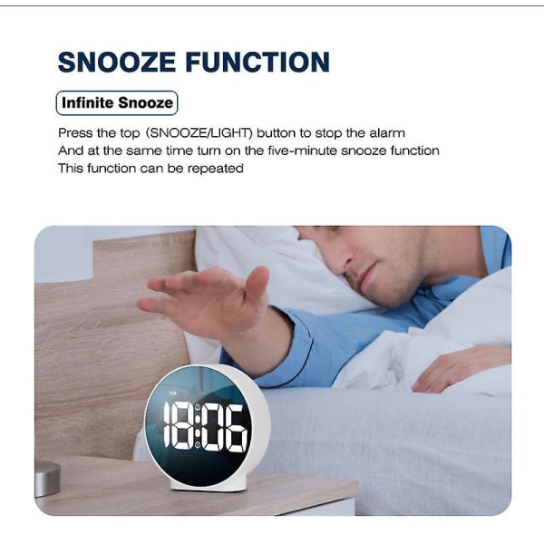 Liten digital väckarklocka LED skrivbordsreseelektronisk klocka dubbla larm snooze dimbar daginställning 12/24h veckodisplay 4 tum vit (ingen batteriadapter)