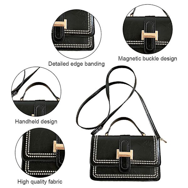 Crossbody-väska för kvinnor, axelväska, retro, fashion, handväska, smallblack