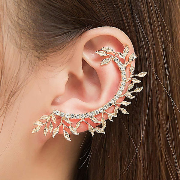 Bladklatrende Crawler Smykkejakke Øreringe Søde Krystaller Legering Venstre Øre Cuff Wrap Clip Gylden Stud Ørestik Klatrer Øre Clip Til Kvinder Piger 1 stk