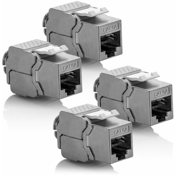 4x Keystone Module CAT 6a Jack - Suojattu STP RJ45 -liitin Snap-In Asennus Kiinnitys Raakakaapeli CAT 500Mhz 10GBit/s