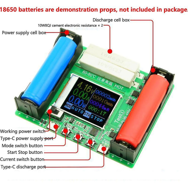 18650 digital litium-li-jon batteritestare Mätare Kapacitet Mah-mwh mätning