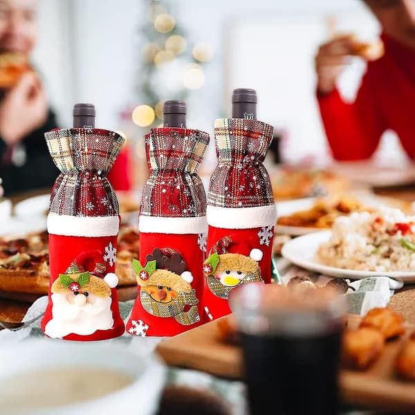 3-pack julvinsflaska presentpåsar, julfest julbordsdekoration