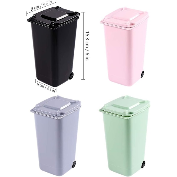 Sopsäck för kontor, Mini papperskorg för skrivbord, Sopbehållare-set med pennställ, läppar och hjul (4-pack)