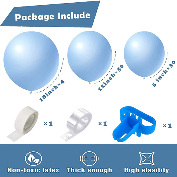 Blå Ballonkits Latex Festballoner Girland Bue Kit 84 Stk 5 Tommer +12 Tommer +18 Tommer Pastelblå Balloner Til Bryllup Fest Fødselsdag Dekoration Suc