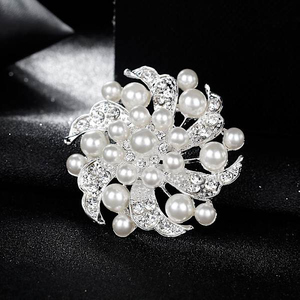 Brosch Pin Kropp Elfenben Färg Simulerad Glänsande Kristallsmycken Glas Strass Blomster Set För Bröllop Bukett Dekoration