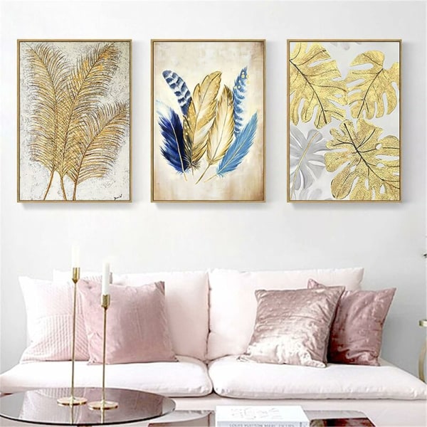 Set med 3 moderna väggkonstposters, guldfolie-konsttryck för vardagsrum, oramad Triumph (40 x 50 cm)