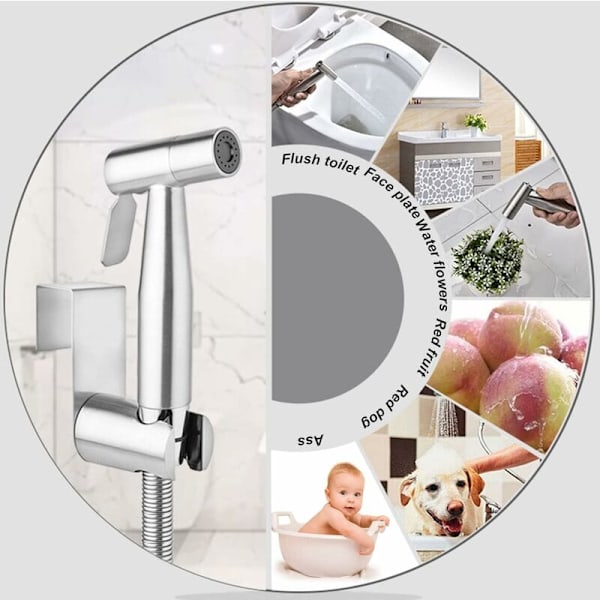 Toiletshower, Toiletshower, Bærbar toiletshower, Brusehoved i rustfrit stål (enkelt brusehoved)