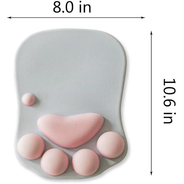 Musmatta med kattfot och handledsstöd Mjuk silikon handledsstöd Halksäker ergonomisk musmatta för kontor, datorspel, skrivbordsdekoration 10,7x7,8x0,9'' Vit