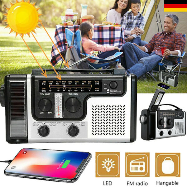 Uusi aurinkoradio käsikampi radio FM AM ladattava generaattori radio hätätilanne LED-valo