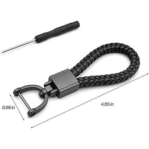 Universal svart läder bil Fob nyckelring Metall nyckelring vävd rem Flätad rep Nyckelring för män och kvinnor - D-ring och skruvmejsel