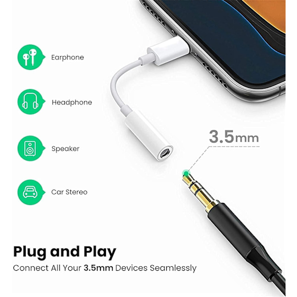 [Apple MFi-sertifisert] iPhone-hodetelefonadapter, 3-pakning Lightning til 3,5 mm hodetelefon-/øretelefonkontakt Aux lydadapterdongle for iPhone 13/13 Pro/12/12