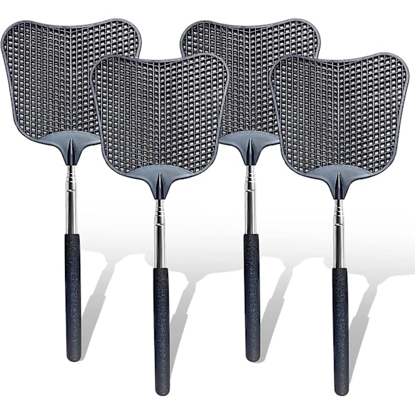 4-pack teleskopisk flugsmälla. Med handtag i rostfritt stål, lätt att bära i bilen (svart)