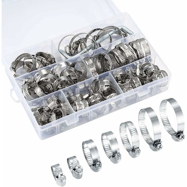 Justerbare slangeklemmer, slangeklemmer, rustfrie stålslangeklemmer, bilslangeklemmer, svømmebassengslangeklemmer, 60 stk/8-38 mm