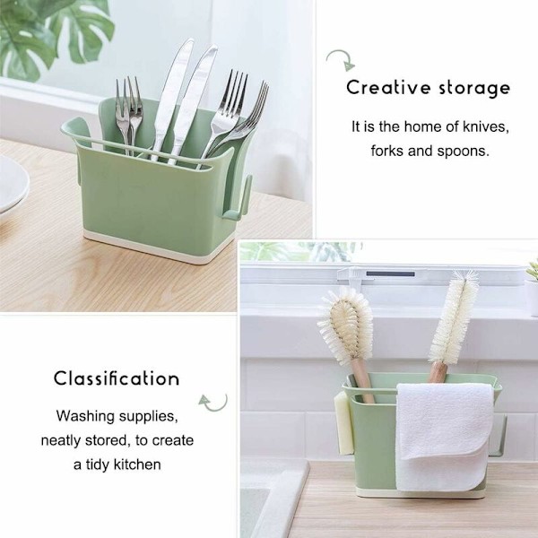 Bestickförvaringsbox Caddy Bin Organizer, ihålig ätpinneburk köksredskapstorkställ köksredskapstorkställ korg med diskho - Grön