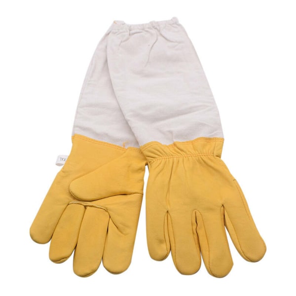 Biodlingshandskar Fårskinnsskyddshandskar Professionella anti-bi långärmade handskar för biodlare - gul och vit
