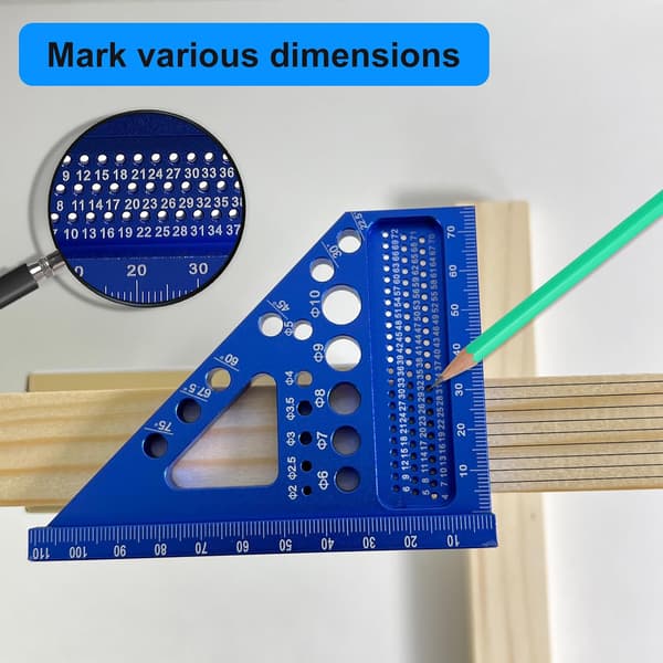 3D Multi-Angle Mätlinjal, Träbearbetningsvinkel Protractor 22,5-90 Grader med Dowel Pin (Tum)a