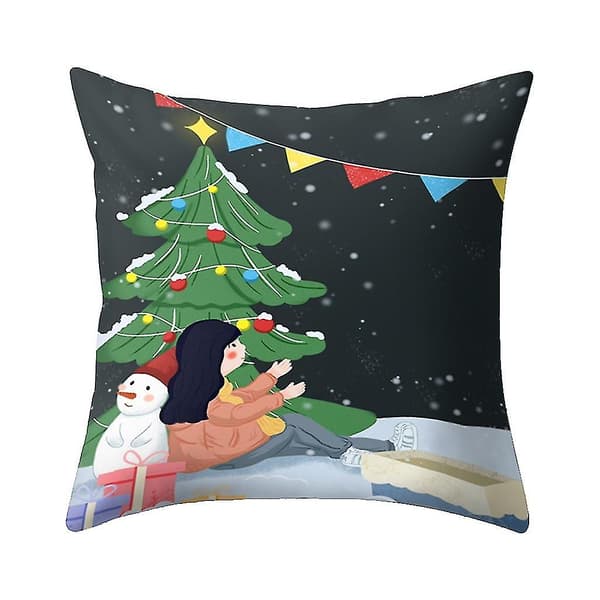 Jultryckt Kuddfodral Polyester Soffa Bil Kuddeöverdrag Heminredning 4st