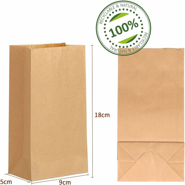 60 stk. Kraftposer Gaveposer 9x5,5x18cm Kraftposer Emballage Genbrugte Vintage Flade Bund Opbevaringsposer DIY Gaveposer til Jul/Bryllup - Bliv Rig