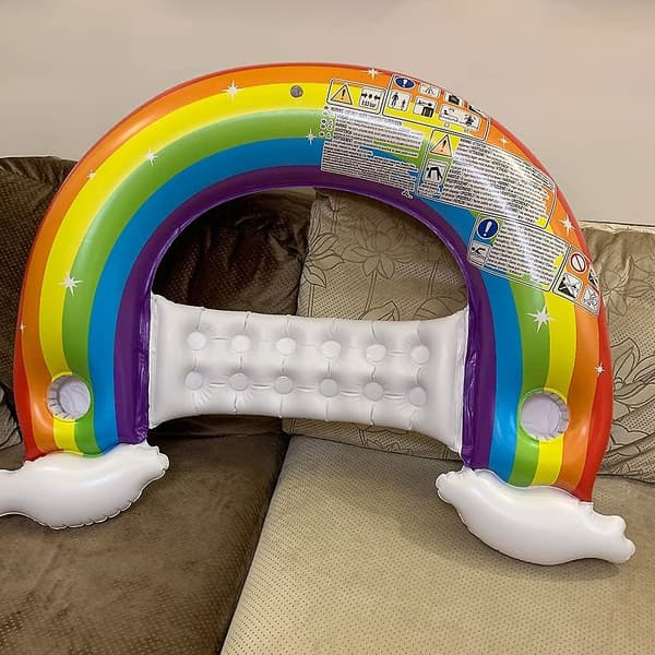 Pool Float regnbågs poolstol, uppblåsbar stolflottör med 2 mugghållare, 148*100 cm