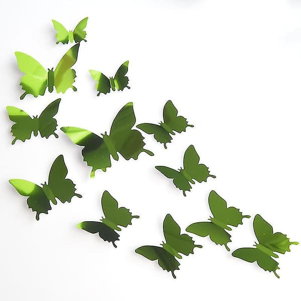 12 st Stereo Mirror Butterfly Pet Mirror 3d Butterfly Wall Stickers-4 (Silver)
